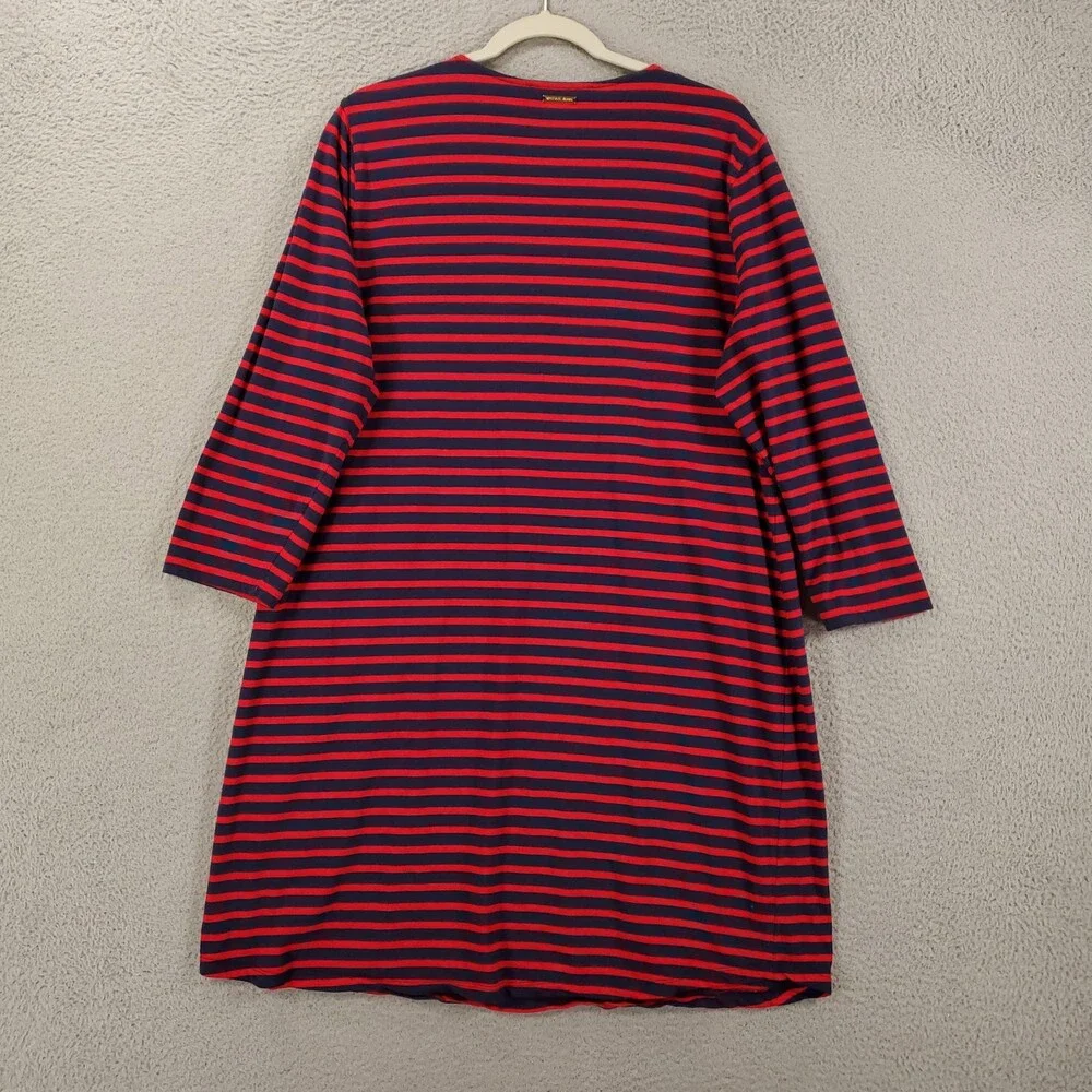 Michael Kors Lace Up Neck Dress Womens XL Shift Knit Striped Red Blue